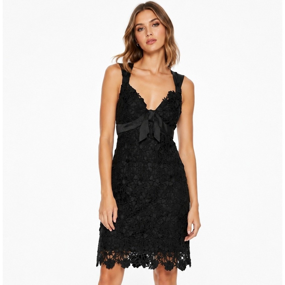 Yoana‎ Baraschi Black Floral Guipure Lace Bow Cocktail Dress Womens Size 8